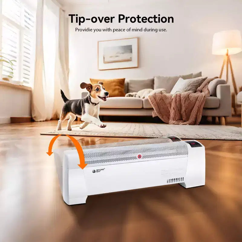 Plinthe chauffante électrique BEYOND HEAT, radiateur à convection 1500W avec thermostat réglable et protection contre la surchauffe, fonctionnement silencieux pour usage intérieur