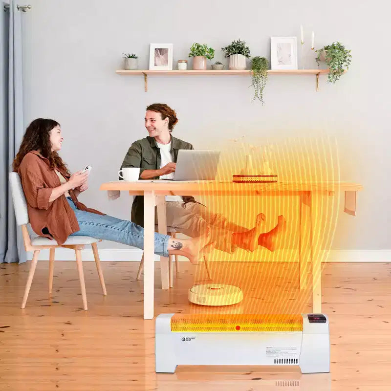 Plinthe chauffante électrique BEYOND HEAT, radiateur à convection 1500W avec thermostat réglable et protection contre la surchauffe, fonctionnement silencieux pour usage intérieur