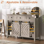 Buffet de ferme 47,2'' avec porte coulissante, Buffet rustique en bois de 33,4'' de hauteur avec 3 tiroirs, étagère réglable et casier à vin amovible