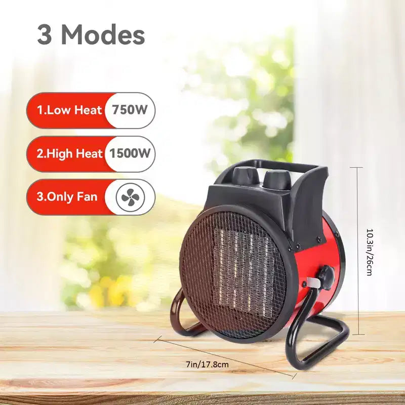 Chauffage d'appoint portable BEYOND HEAT, radiateur électrique 1500 W avec élément chauffant en céramique, petit radiateur pour bureau, garage et usage intérieur, rouge