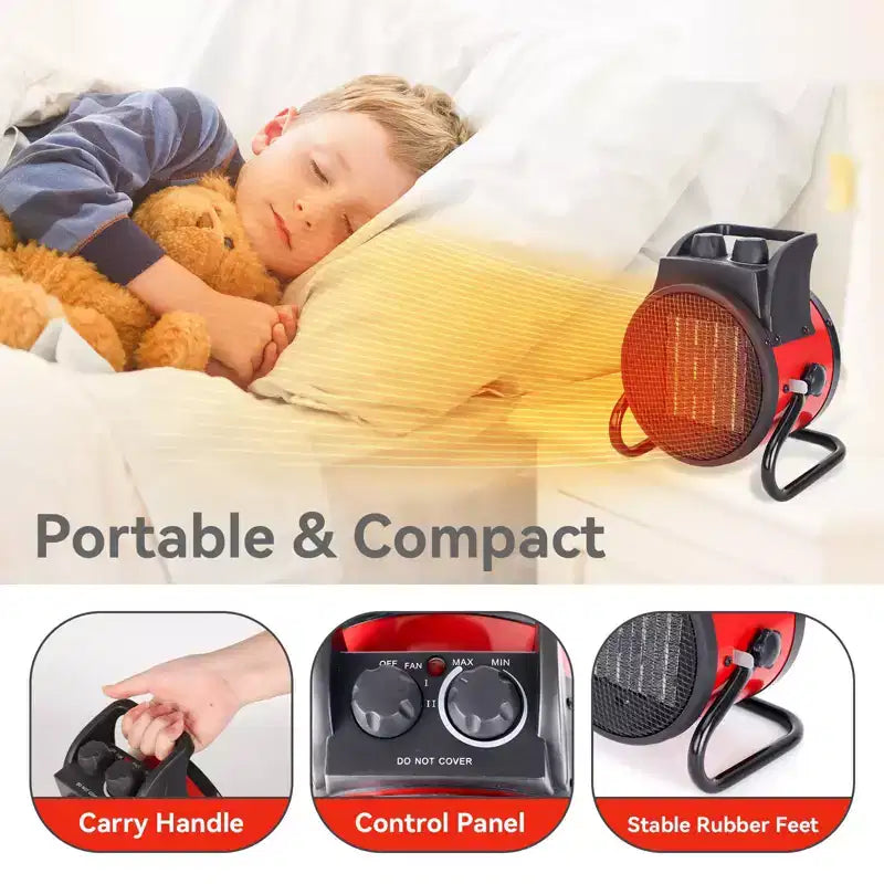 Chauffage d'appoint portable BEYOND HEAT, radiateur électrique 1500 W avec élément chauffant en céramique, petit radiateur pour bureau, garage et usage intérieur, rouge