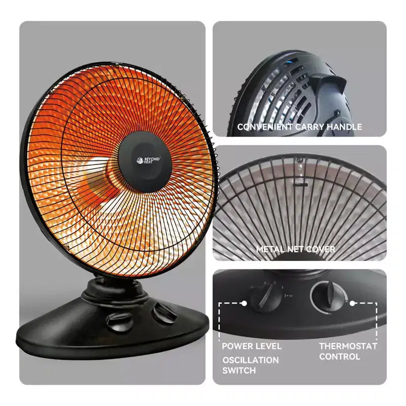 Radiateur parabolique radiant oscillant BEYOND HEAT, chauffage d'appoint 1000 W avec inclinaison réglable et protection contre la surchauffe, chauffages radiants pour usage intérieur