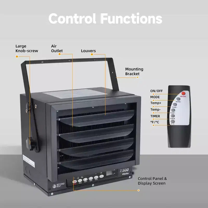 Chauffage de garage BEYOND HEAT, chauffage de 7500 W pour garage avec télécommande, protection contre la surchauffe pour garage, atelier et entrepôt