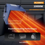 Chauffage de garage électrique TEMPWARE 10000W avec télécommande, chauffage d'atelier à installation au plafond avec ventilateur forcé, 240V, câblage fixe, avec thermostat numérique, idéal pour entrepôt