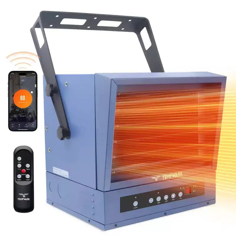 TEMPWARE 10000W Electric Garage Heater with Remote, 240V WIFI Hardwired Ceiling Mount Shop Heater with Digital Thermostat Ideal for Workshop
