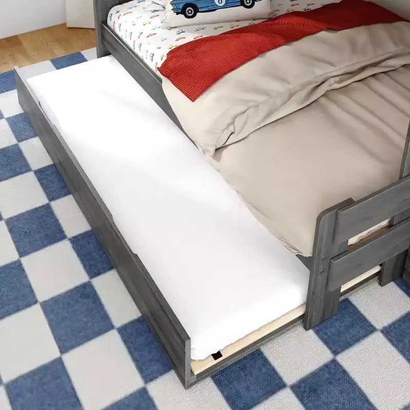 Lit superposé double sur double de style ferme moderne avec escalier et lit gigogne