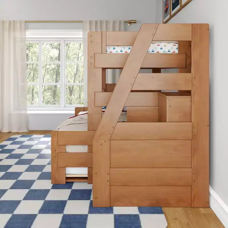 Lit superposé double sur double de style ferme moderne avec escalier et lit gigogne