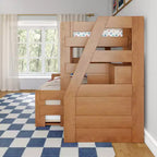 Lit superposé double sur double de style ferme moderne avec escalier et lit gigogne