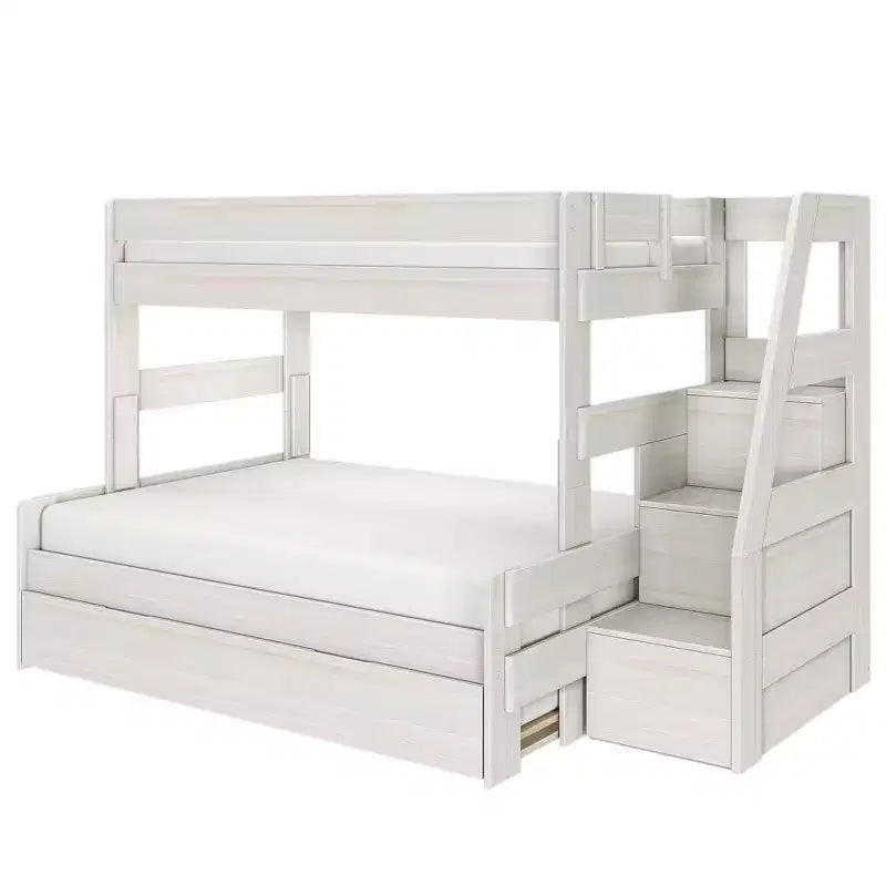 Lit superposé double sur double de style ferme moderne avec escalier et lit gigogne