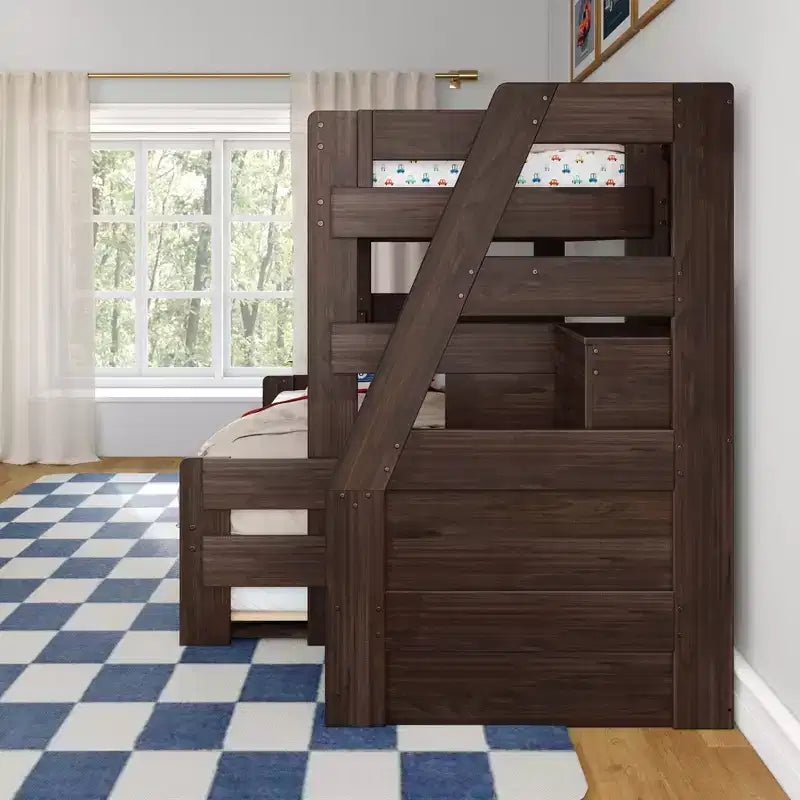 Lit superposé double sur double de style ferme moderne avec escalier et lit gigogne