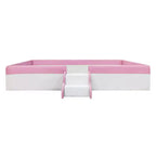 Cadre de lit de repos rembourré simple/double avec clôture et escalier, lit de sol Montessori pour enfants avec support à lattes robuste, rose et blanc