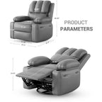 Fauteuil inclinable pivotant rembourré surdimensionné avec fonction de chauffage et de massage, confortable canapé simple inclinable pivotant en similicuir pour adultes