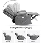 Fauteuil inclinable pivotant rembourré surdimensionné avec fonction de chauffage et de massage, confortable canapé simple inclinable pivotant en similicuir pour adultes