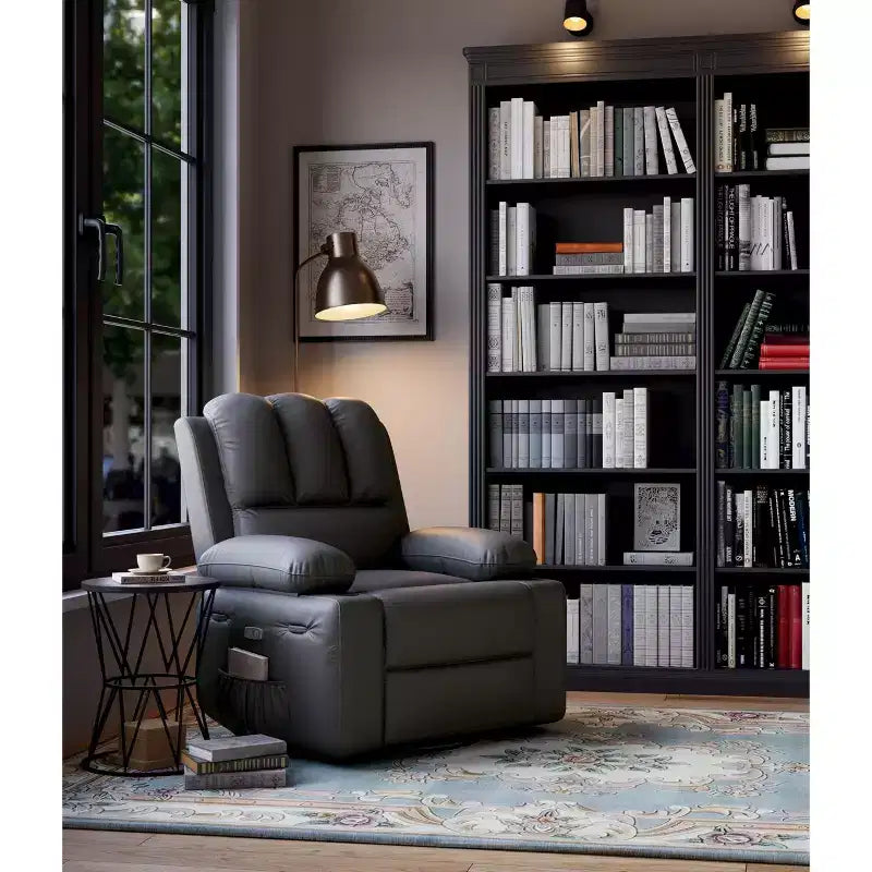 Fauteuil inclinable pivotant rembourré surdimensionné avec fonction de chauffage et de massage, confortable canapé simple inclinable pivotant en similicuir pour adultes