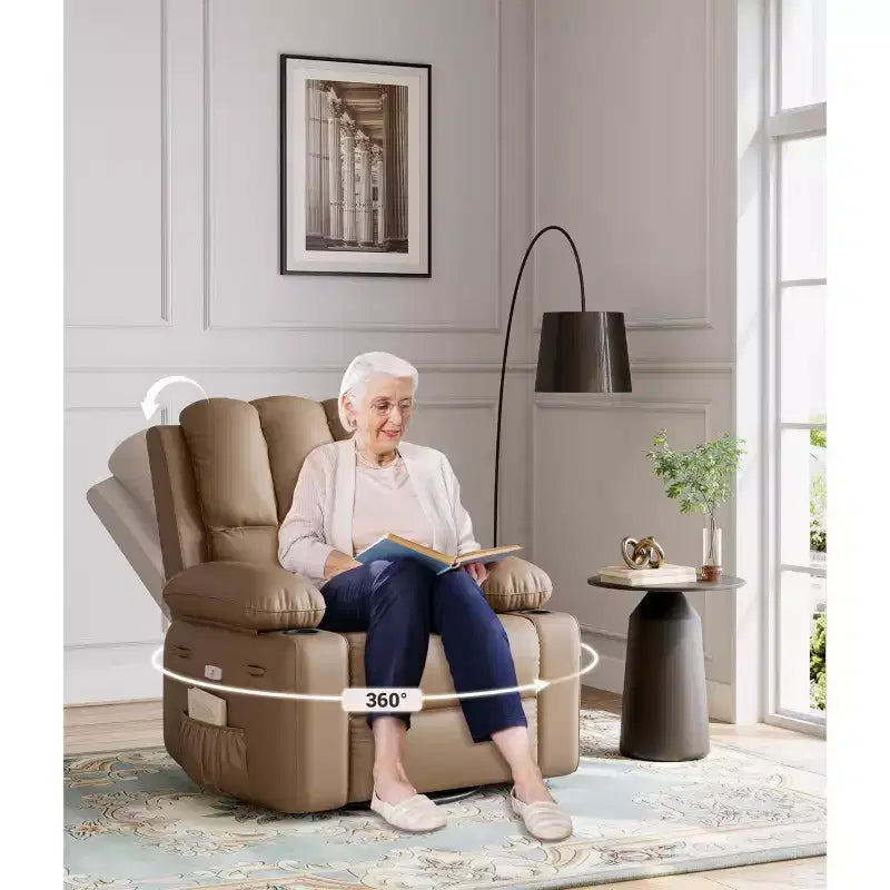Fauteuil inclinable pivotant rembourré surdimensionné avec fonction de chauffage et de massage, confortable canapé simple inclinable pivotant en similicuir pour adultes