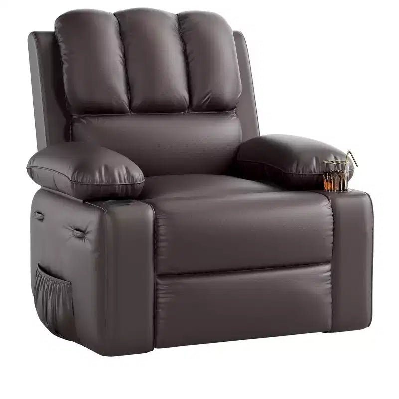 Fauteuil inclinable pivotant rembourré surdimensionné avec fonction de chauffage et de massage, confortable canapé simple inclinable pivotant en similicuir pour adultes