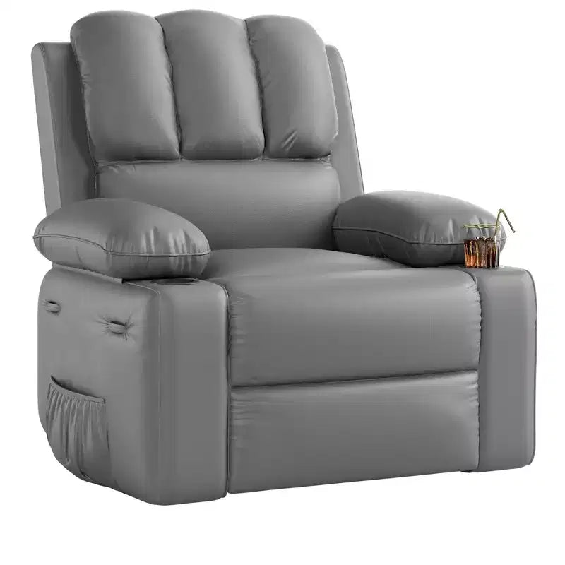 Fauteuil inclinable pivotant rembourré surdimensionné avec fonction de chauffage et de massage, confortable canapé simple inclinable pivotant en similicuir pour adultes