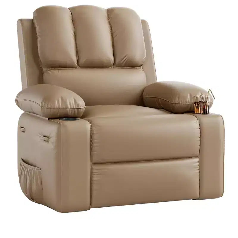 Fauteuil inclinable pivotant rembourré surdimensionné avec fonction de chauffage et de massage, confortable canapé simple inclinable pivotant en similicuir pour adultes