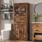 Armoire de salle de bain haute de 67 po, meuble de rangement de salle de bain à deux portes avec tiroir, étagères réglables, pour salle de bain, salon, cuisine