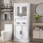 Armoire de salle de bain haute de 67 po, meuble de rangement de salle de bain à deux portes avec tiroir, étagères réglables, pour salle de bain, salon, cuisine