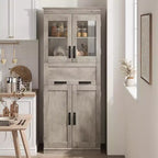 Armoire de salle de bain haute de 67 po, meuble de rangement de salle de bain à deux portes avec tiroir, étagères réglables, pour salle de bain, salon, cuisine