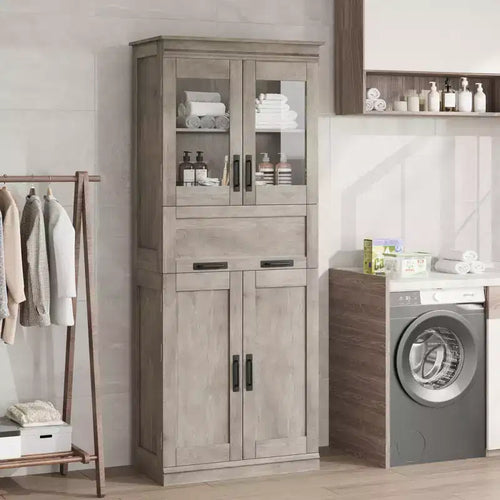 67 Tall Bathroom Cabinet, Double Door Line Bathroom Storage Cabinet with Drawer, Adjustable Shelves, for Bathroom Living Room Kitchen