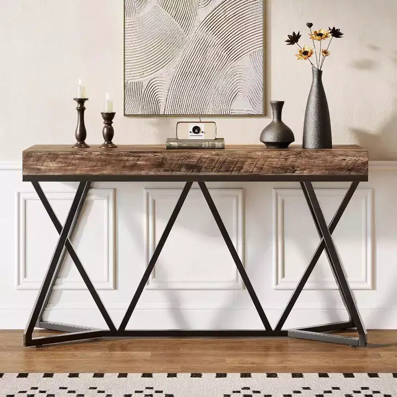 Lantine 55 Console Tables pour Entrée, Table Canapé Industrielle en Bois, Meuble d'Entrée avec Base Métallique Géométrique pour Salon, Couloir