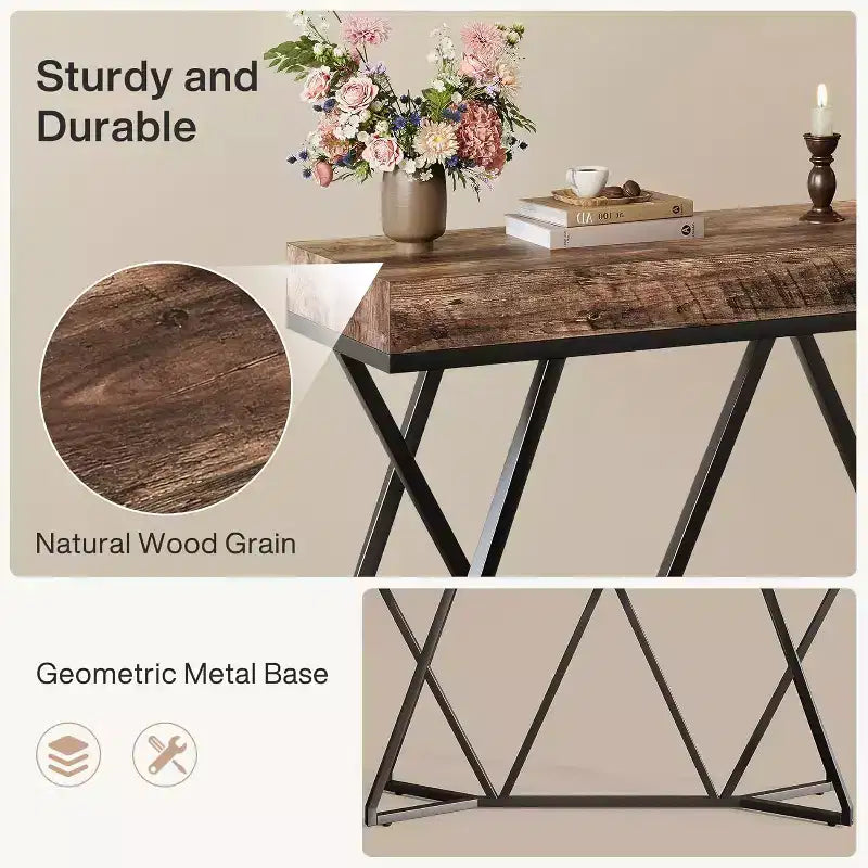 Lantine 55 Console Tables pour Entrée, Table Canapé Industrielle en Bois, Meuble d'Entrée avec Base Métallique Géométrique pour Salon, Couloir
