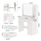 Coiffeuse avec miroir Coiffeuse avec support pour sèche-cheveux Tiroirs de rangement et étagères avec tabouret rembourré pour chambre à coucher