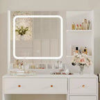 Coiffeuse avec miroir Coiffeuse avec support pour sèche-cheveux Tiroirs de rangement et étagères avec tabouret rembourré pour chambre à coucher