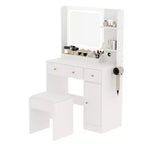 Coiffeuse avec miroir Coiffeuse avec support pour sèche-cheveux Tiroirs de rangement et étagères avec tabouret rembourré pour chambre à coucher