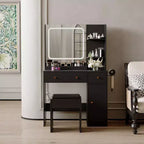 Coiffeuse avec miroir Coiffeuse avec support pour sèche-cheveux Tiroirs de rangement et étagères avec tabouret rembourré pour chambre à coucher