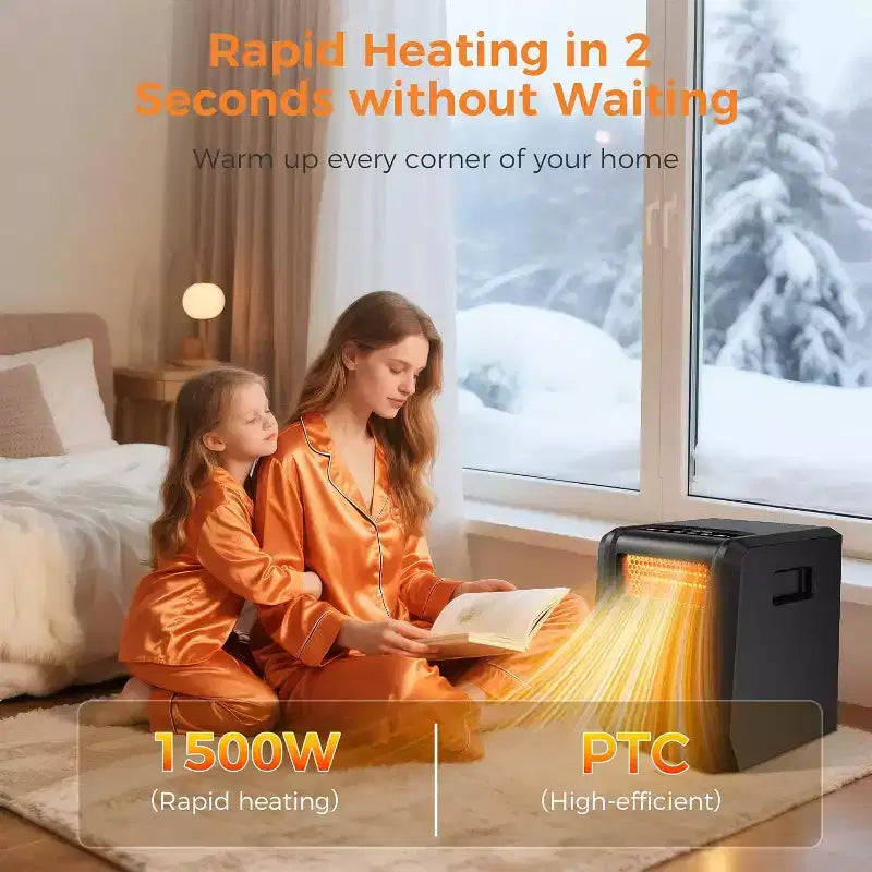 Chauffage d'appoint infrarouge OSTBA 1500W avec 6 éléments, thermostat (41-95°F), mode ECO, télécommande, minuterie, sécurité enfant et dispositifs de sécurité