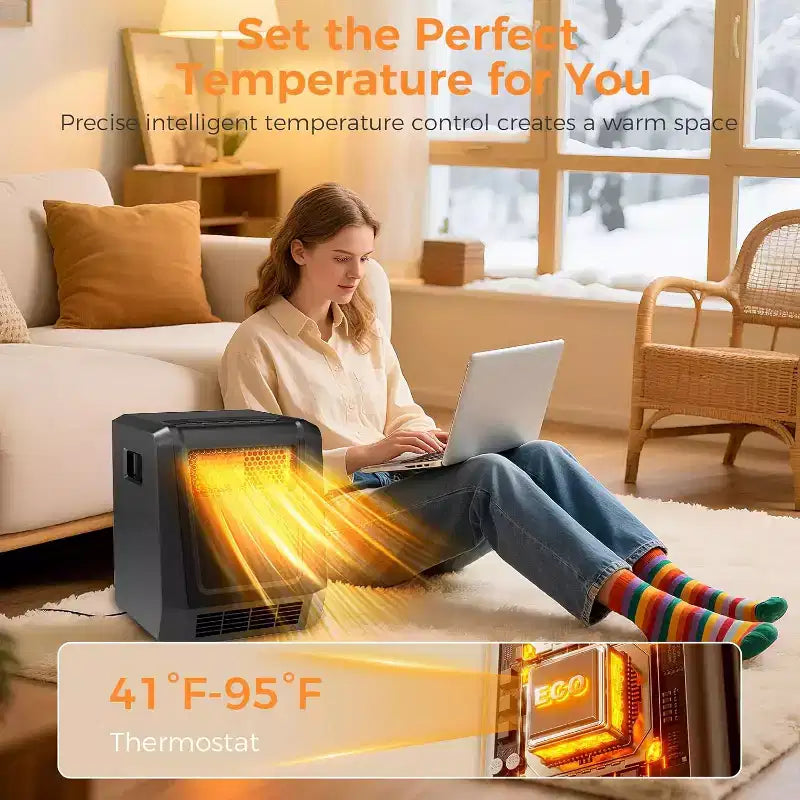 Chauffage d'appoint infrarouge OSTBA 1500W avec 6 éléments, thermostat (41-95°F), mode ECO, télécommande, minuterie, sécurité enfant et dispositifs de sécurité