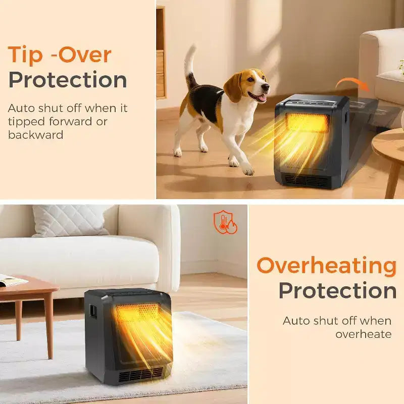Chauffage d'appoint infrarouge OSTBA 1500W avec 6 éléments, thermostat (41-95°F), mode ECO, télécommande, minuterie, sécurité enfant et dispositifs de sécurité