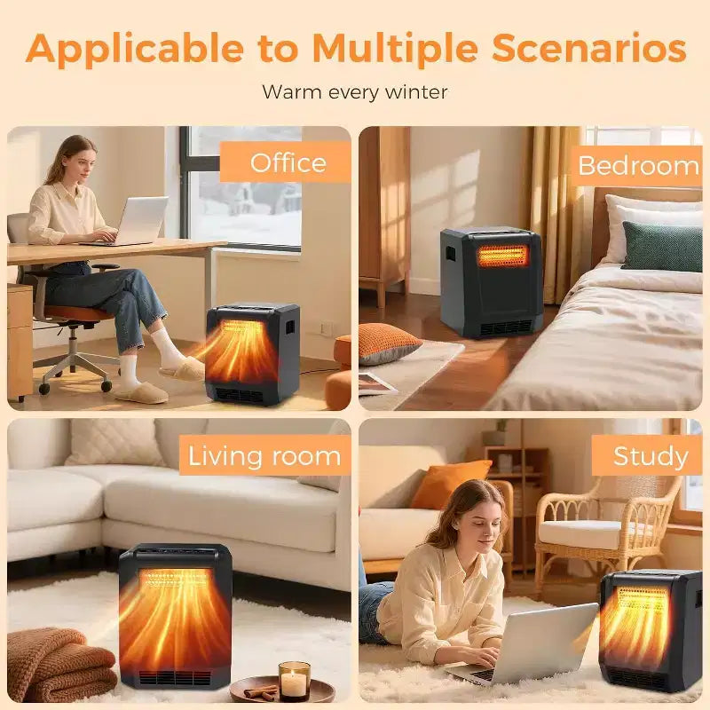 Chauffage d'appoint infrarouge OSTBA 1500W avec 6 éléments, thermostat (41-95°F), mode ECO, télécommande, minuterie, sécurité enfant et dispositifs de sécurité