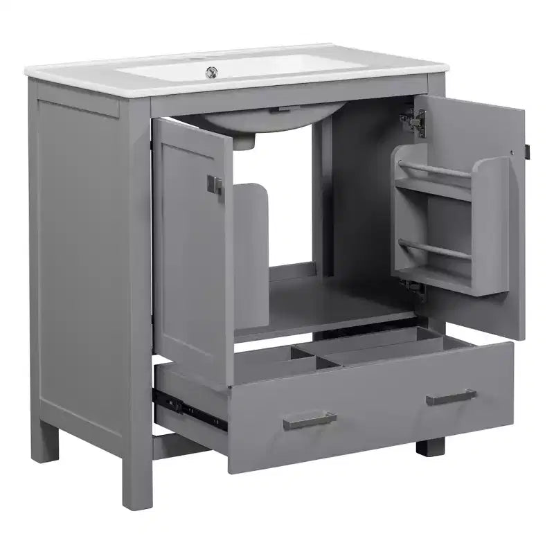 Meuble-lavabo de salle de bain de 76 cm avec lavabo simple, meuble sous-vasque combiné avec lavabo sous plan, meuble de rangement de salle de bain avec 2 portes et 1 tiroir, fermeture en douceur