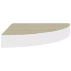 Ensemble de 2 étagères d'angle murales Chêne et blanc Nid d'abeille MDF, métal