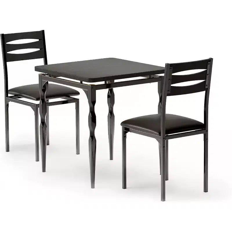 Ensemble de salle à manger industriel 3 pièces pour 2 avec chaises rembourrées Table de cuisine avec pieds en spirale (Noir)