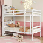 Lit superposé double MAYEERTY avec tête de lit étagères, rails de sécurité et échelle convertible en 2 lits pour chambre à coucher, blanc