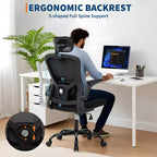 Chaise de bureau ergonomique, Chaise de bureau pivotante à roulettes, Appui-tête et support lombaire réglables, Chaise à roulettes en maille, Accoudoirs relevables