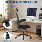 Chaise de bureau ergonomique, Chaise de bureau pivotante à roulettes, Appui-tête et support lombaire réglables, Chaise à roulettes en maille, Accoudoirs relevables