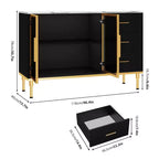 Buffet de Rangement avec Lumière LED, Meuble de Cuisine avec 3 Tiroirs Cannelés et Portes en Verre, Buffet d'Appoint avec Rangement