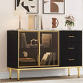 Sideboard Buffet Cabinet with LED Light, Kitchen Storage with 3 Fluted Drawers & Glass Doors, Accent Cabinet Cupboard Buffet Table with Storage