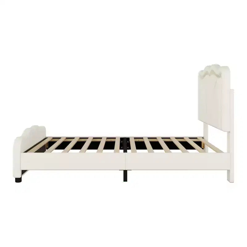 Lit double/grand rembourré avec tête de lit incurvée et réglable en hauteur, cadre de lit en PU avec bande lumineuse LED