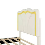 Lit double/grand rembourré avec tête de lit incurvée et réglable en hauteur, cadre de lit en PU avec bande lumineuse LED
