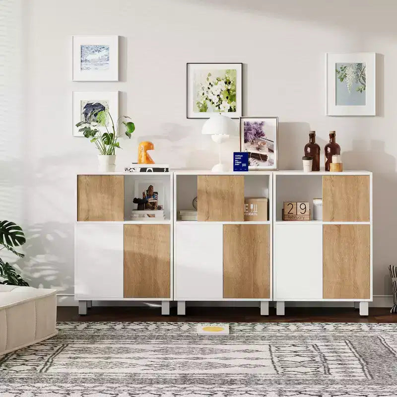 Meuble de rangement buffet avec portes coulissantes, étagères réglables, vitrine sur pied, bibliothèque pour salon