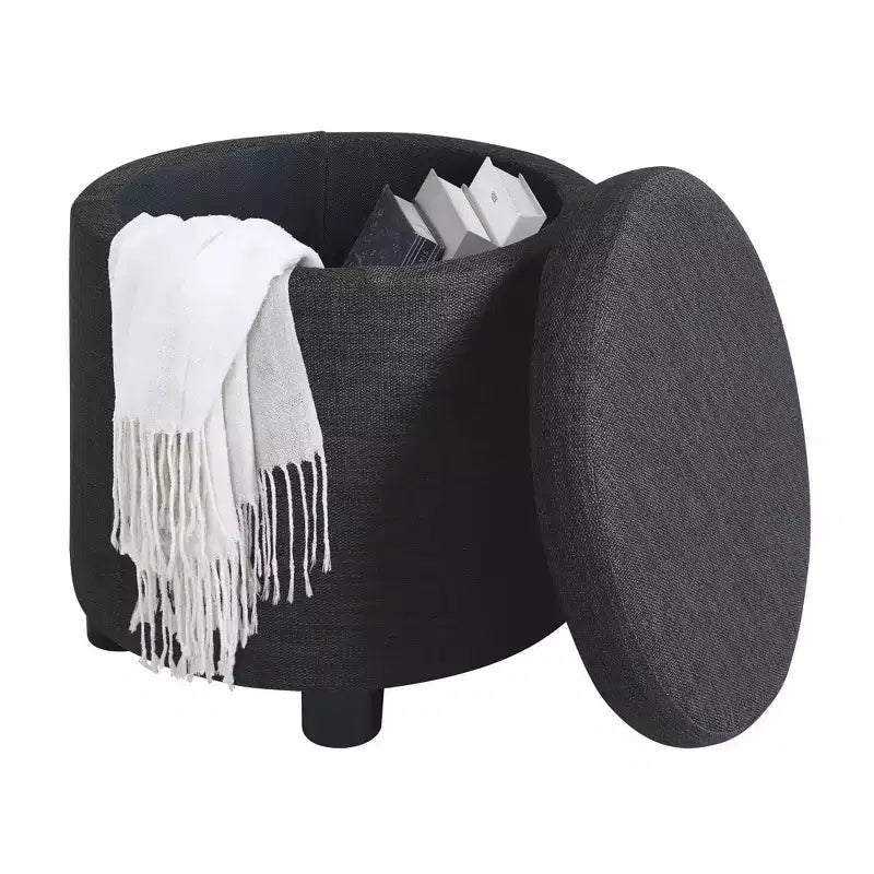 Pouf de rangement d'appoint rond HomeStock Comfort avec couvercle-plateau réversible