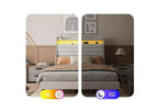 Cadre de lit double, tête de lit avec rangement, station de recharge et lumières LED, tête de lit rembourrée, aucun sommier tapissier requis, montage facile, beige