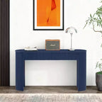 Console moderne Luxystar avec 2 tiroirs dissimulés, plateau ovale et design cannelé pour entrée et salon